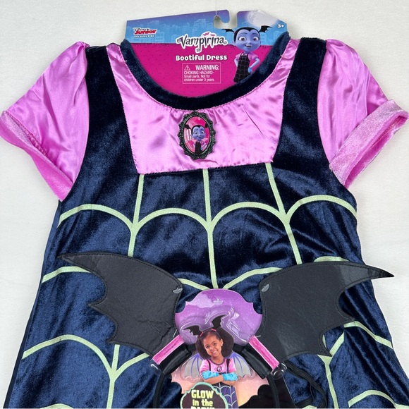 Girls Vampirina Costume Size 4-6X Bootiful Dress, Wings & Headband Glow In Dark - Picture 6 of 15